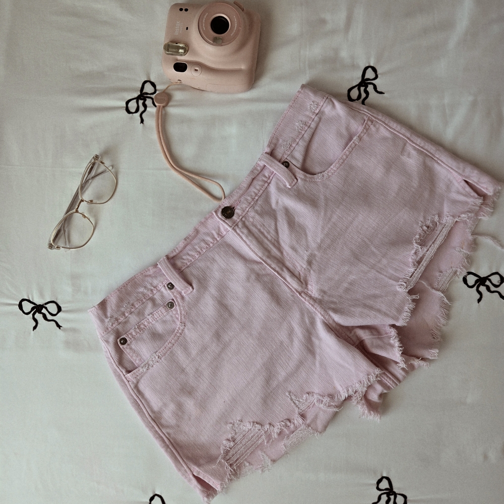 Aerie Light Pink Distressed Jean Shorts